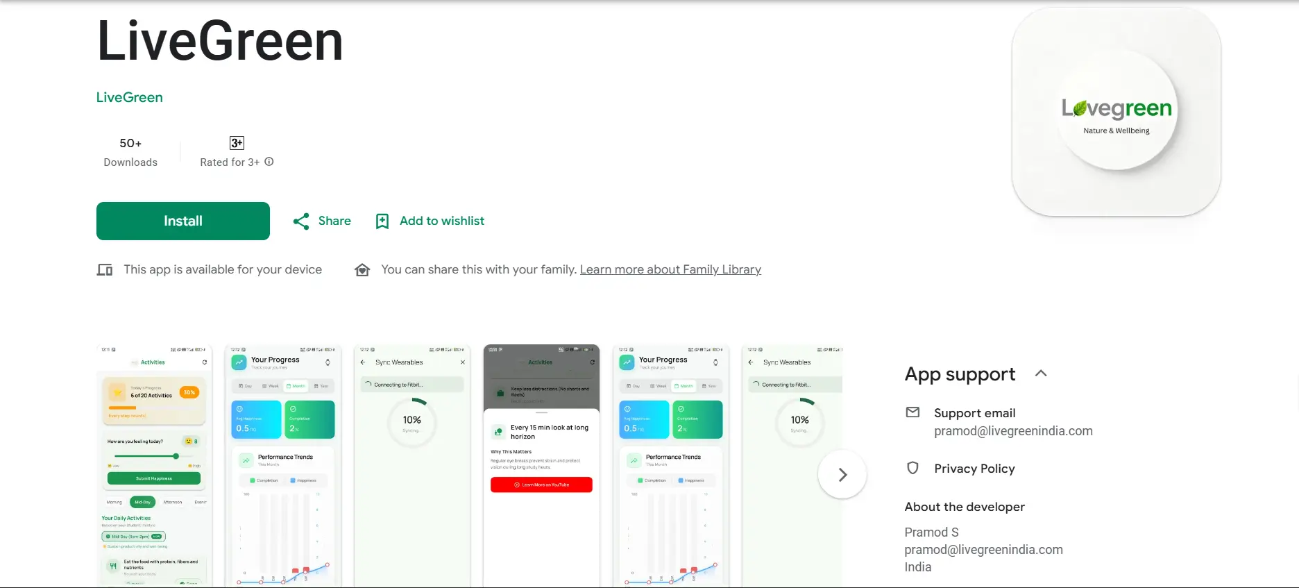 LiveGreen mobile habit tracker app UI project by Vibecode Studio