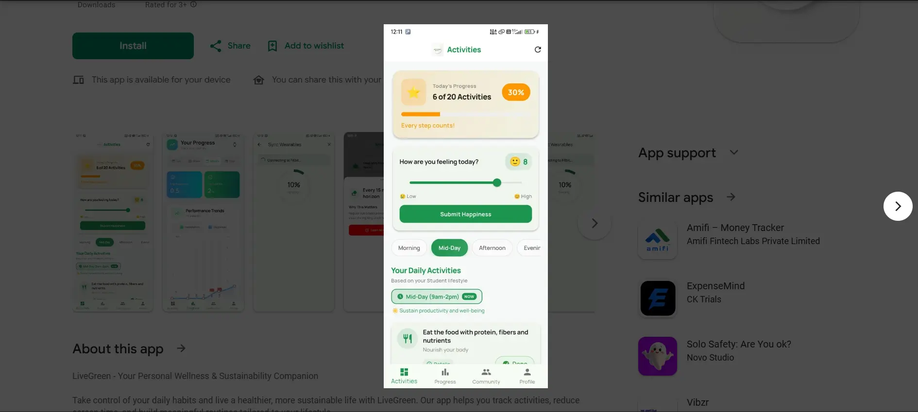LiveGreen sustainability tracking features project by Vibecode Studio