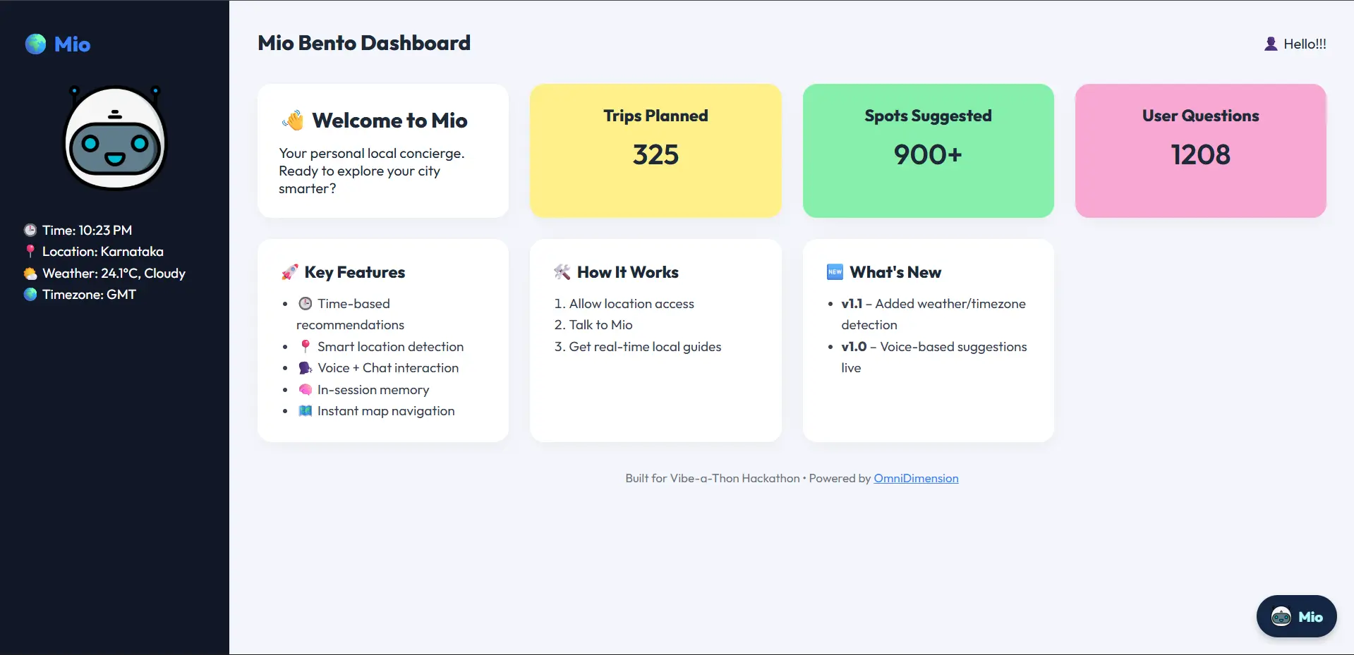 Mio AI Concierge Chatbot project by Vibecode Studio