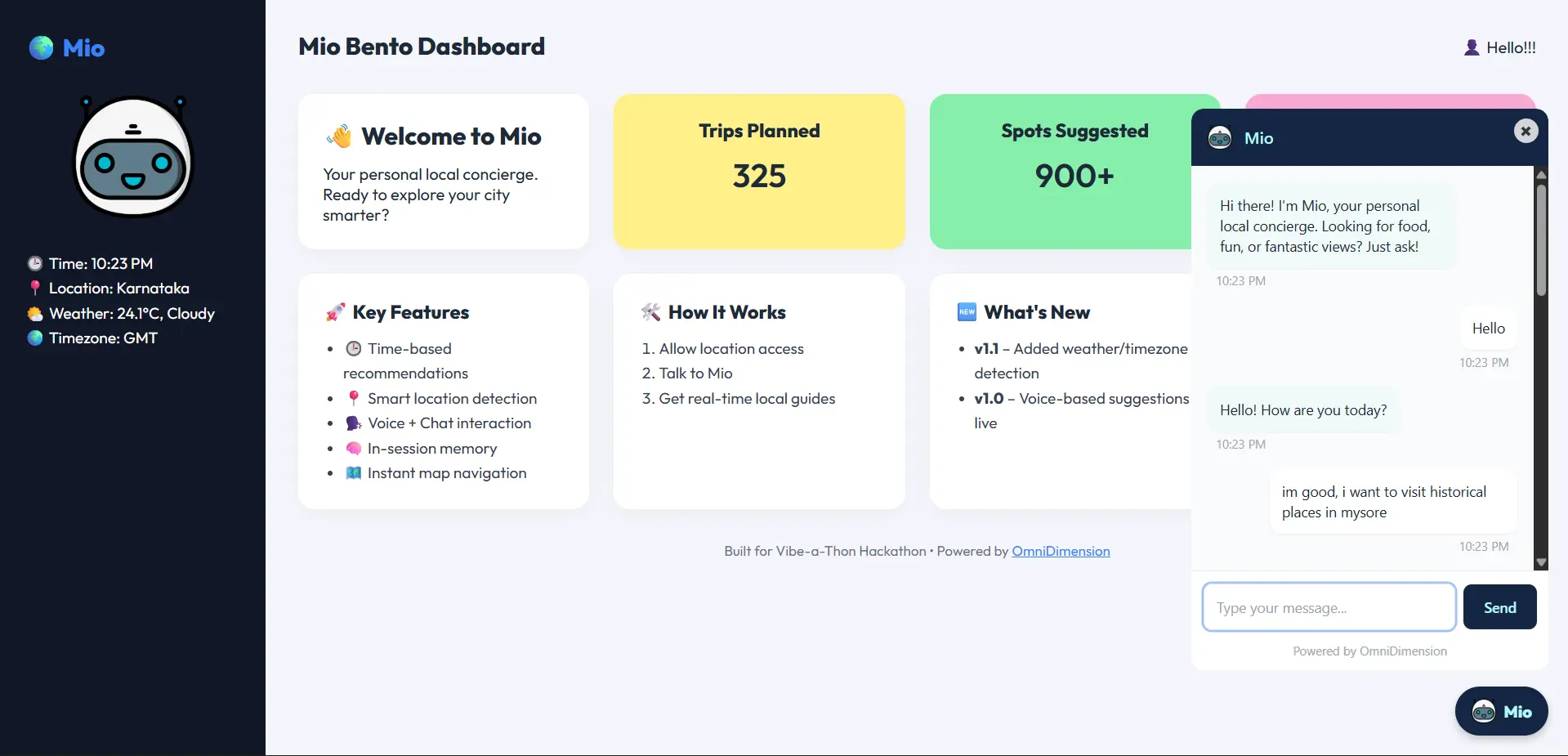 Mio local discovery app interface project by Vibecode Studio