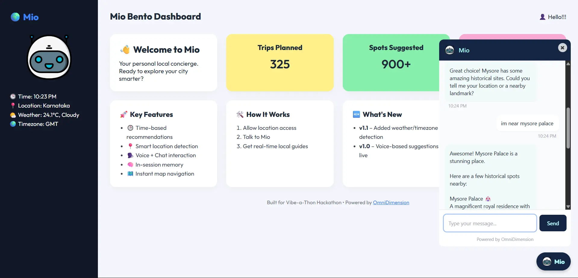 Mio smart assistant recommendations project by Vibecode Studio